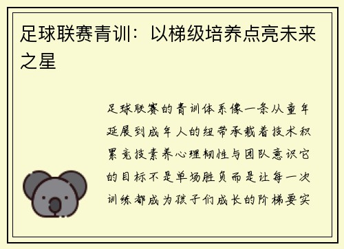 足球联赛青训：以梯级培养点亮未来之星
